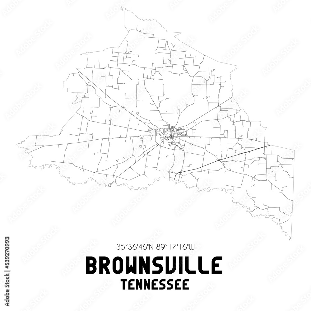 Brownsville Tennessee. US street map with black and white lines. Brownsville Tennessee. US street map with black and white lines.