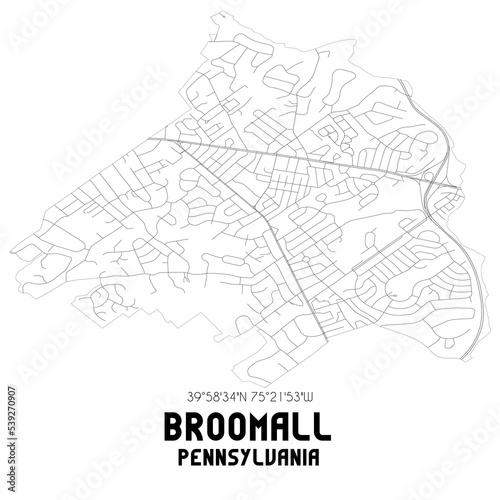 Broomall Pennsylvania. US street map with black and white lines.