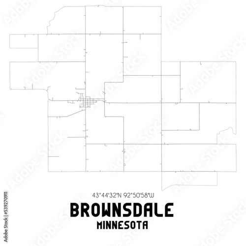 Brownsdale Minnesota. US street map with black and white lines.