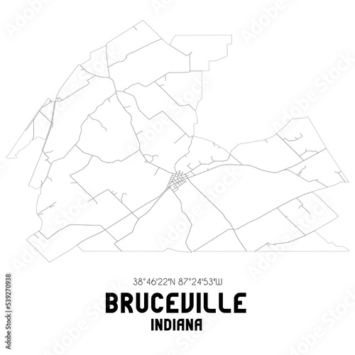 Bruceville Indiana. US street map with black and white lines.