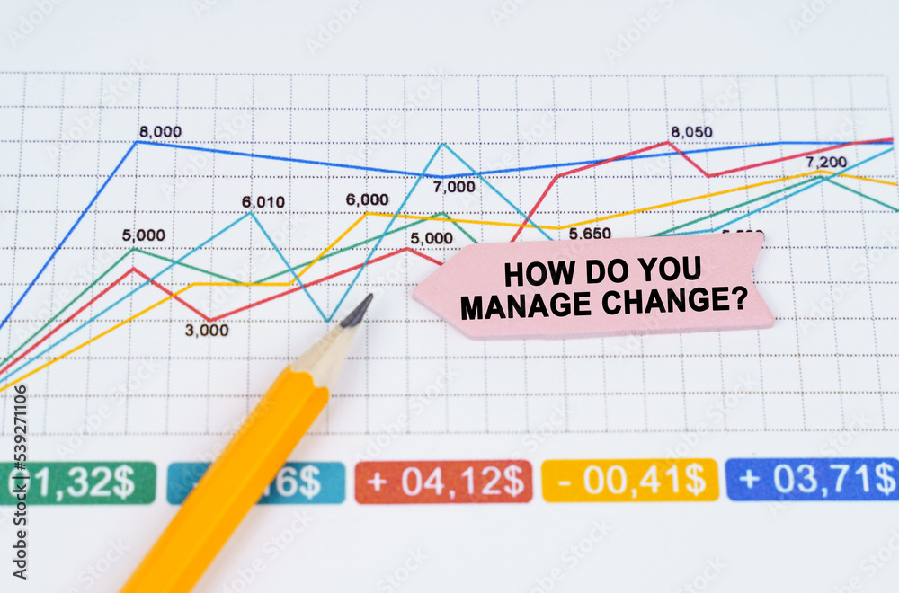 On business charts there is a pencil and an arrow sticker with the inscription - How Do You Manage Change On business charts there is a pencil and an arrow sticker with the inscription - How Do You Manage Change