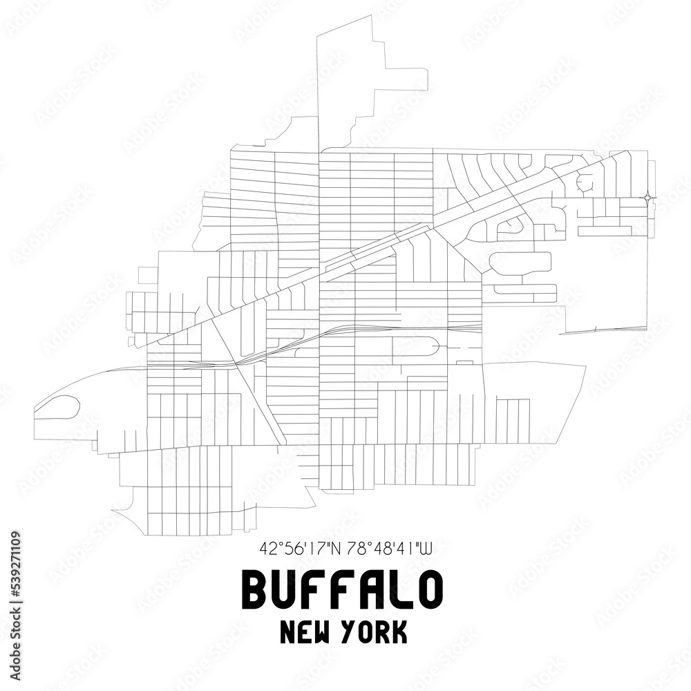 Buffalo New York. US street map with black and white lines.
