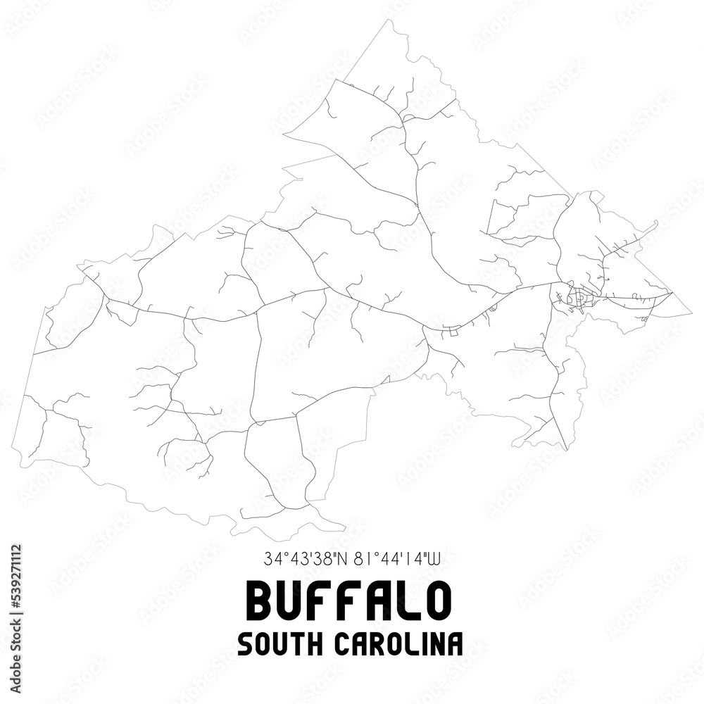 Buffalo South Carolina. US street map with black and white lines.