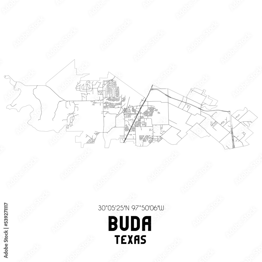 Buda Texas. US street map with black and white lines.