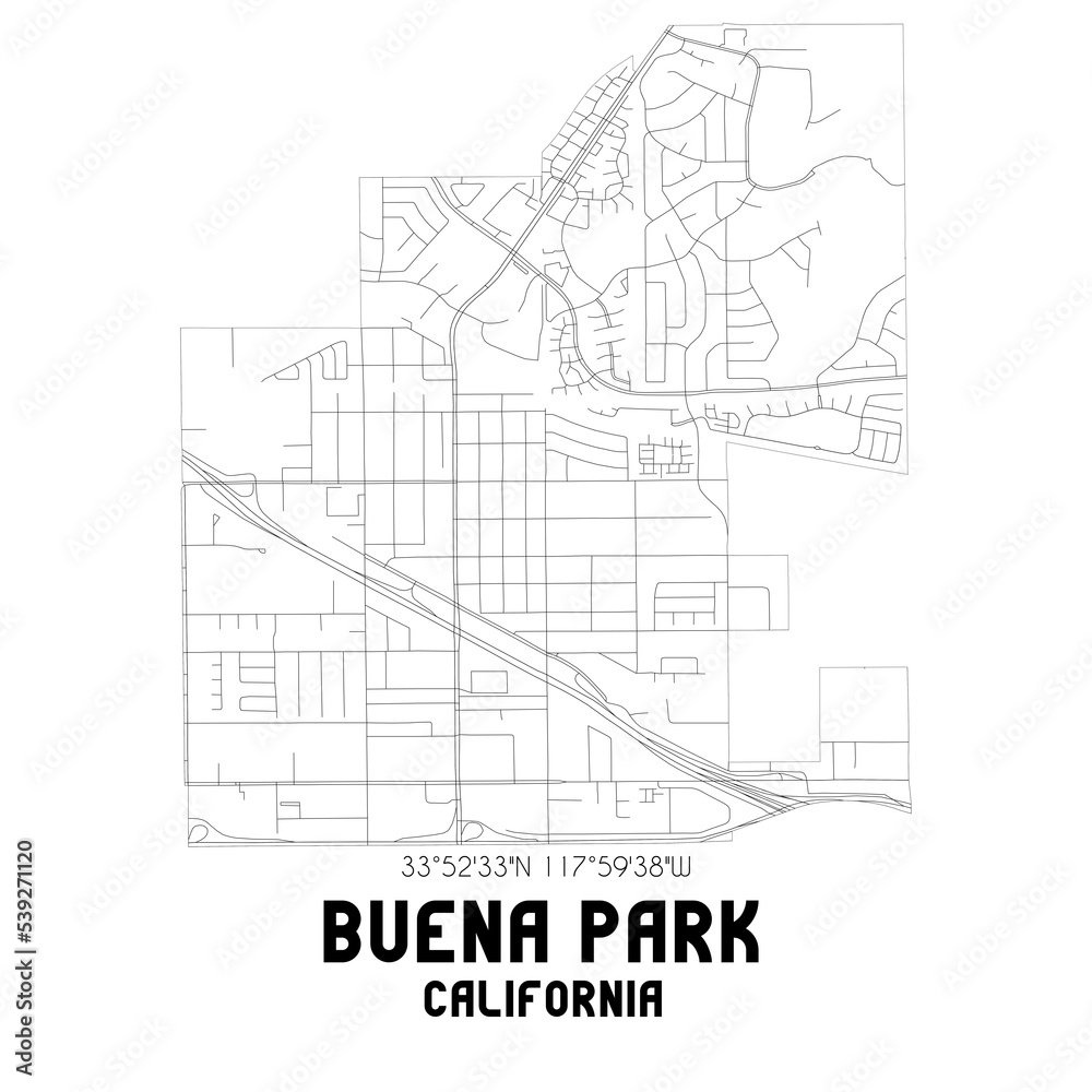 Buena Park California. US street map with black and white lines.