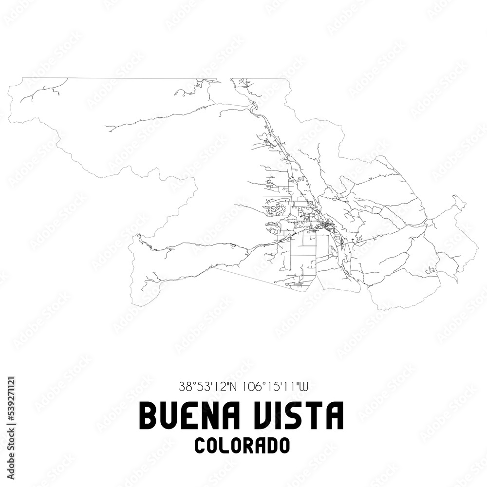 Buena Vista Colorado. US street map with black and white lines.