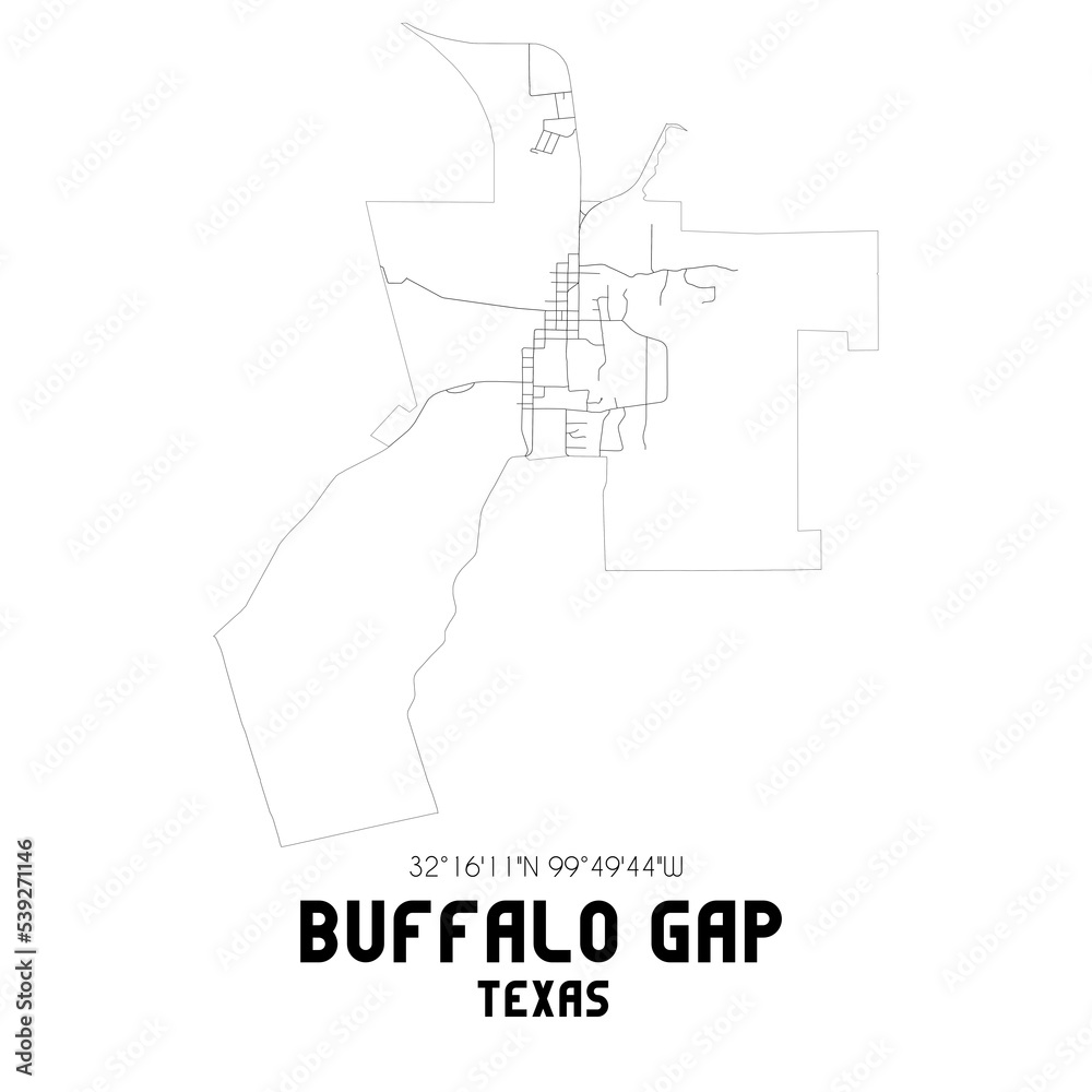 Buffalo Gap Texas. US street map with black and white lines.