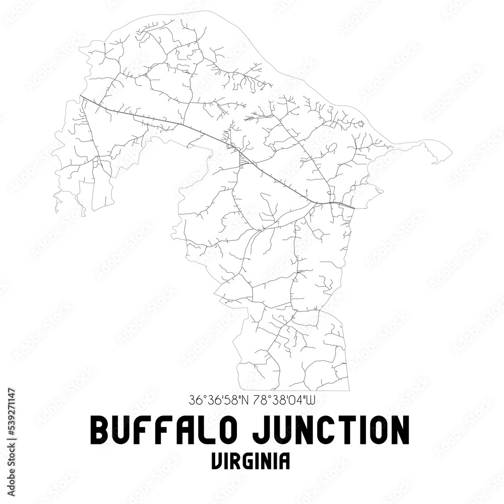 Buffalo Junction Virginia. US street map with black and white lines.