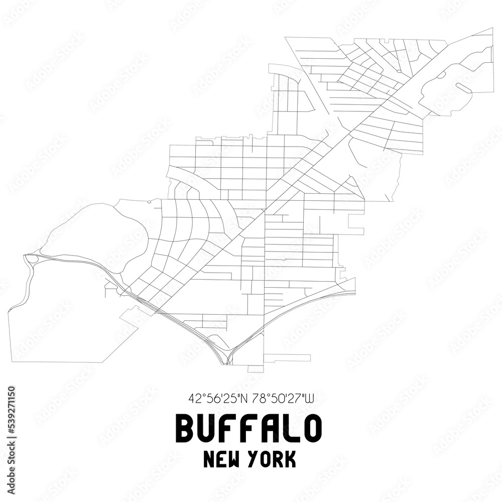 Buffalo New York. US street map with black and white lines.
