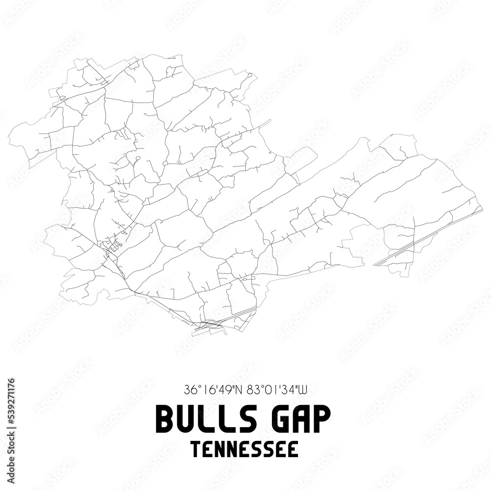 Bulls Gap Tennessee. US street map with black and white lines. Bulls Gap Tennessee. US street map with black and white lines.