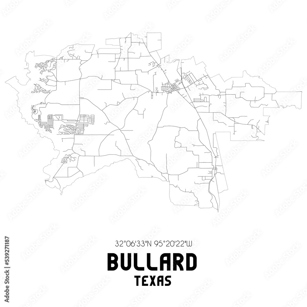 Bullard Texas. US street map with black and white lines.