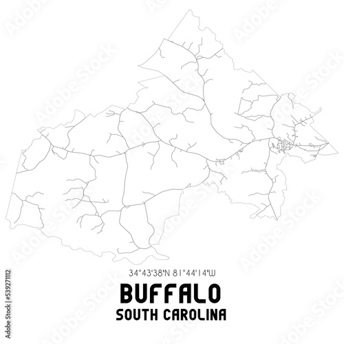 Buffalo South Carolina. US street map with black and white lines.