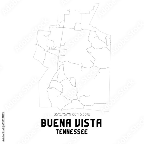 Buena Vista Tennessee. US street map with black and white lines.