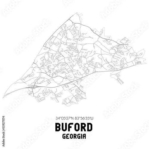Buford Georgia. US street map with black and white lines.