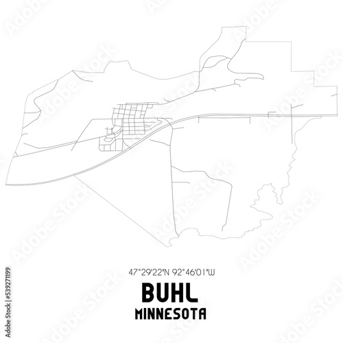 Buhl Minnesota. US street map with black and white lines.