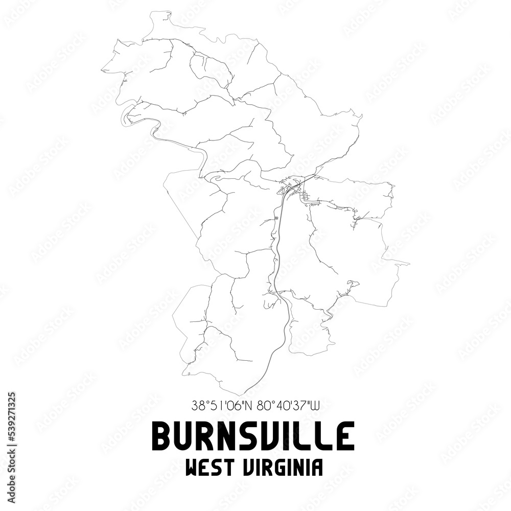 Burnsville West Virginia. US street map with black and white lines. Burnsville West Virginia. US street map with black and white lines.