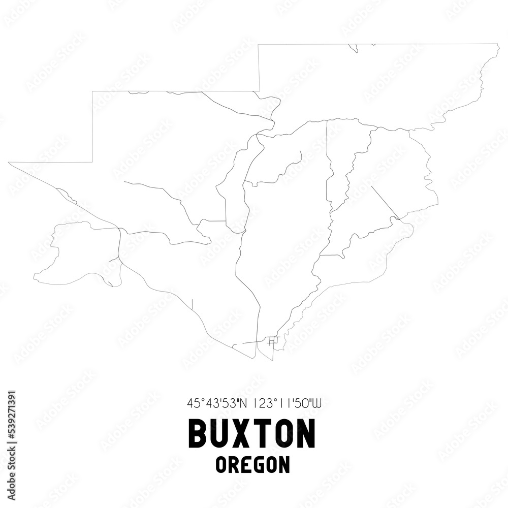 Buxton Oregon. US street map with black and white lines.
