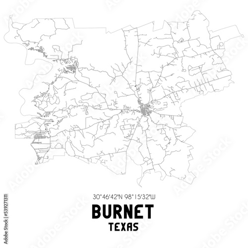 Burnet Texas. US street map with black and white lines. photo