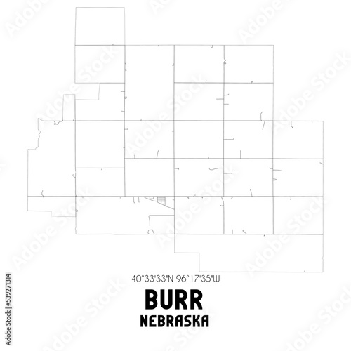 Burr Nebraska. US street map with black and white lines. photo