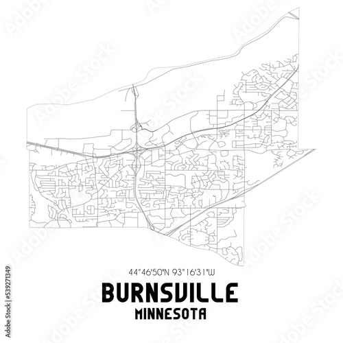 Burnsville Minnesota. US street map with black and white lines.
