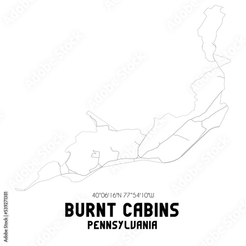 Burnt Cabins Pennsylvania. US street map with black and white lines.