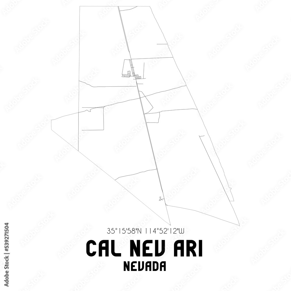 Cal Nev Ari Nevada. US street map with black and white lines. Stock
