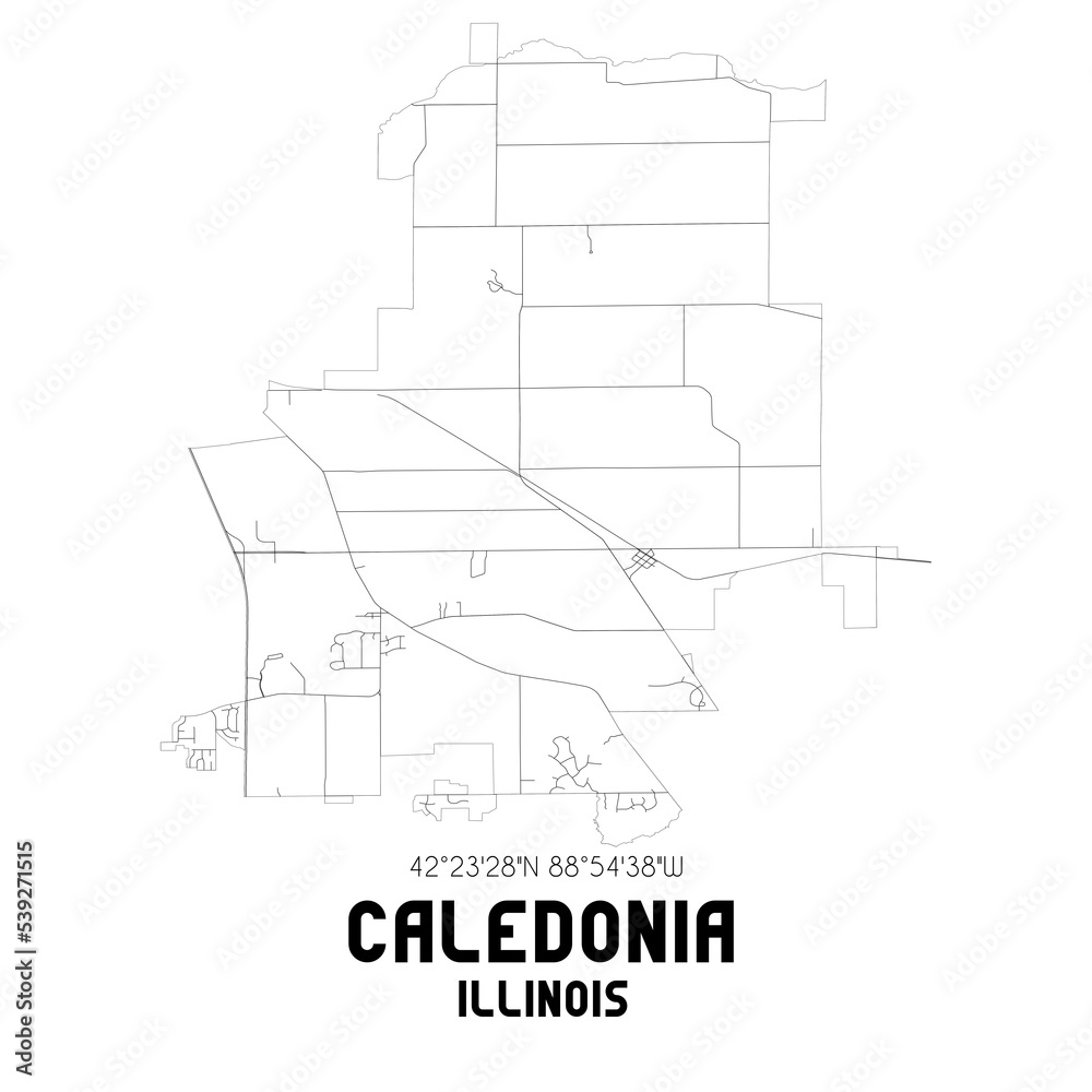 Caledonia Illinois. US street map with black and white lines.