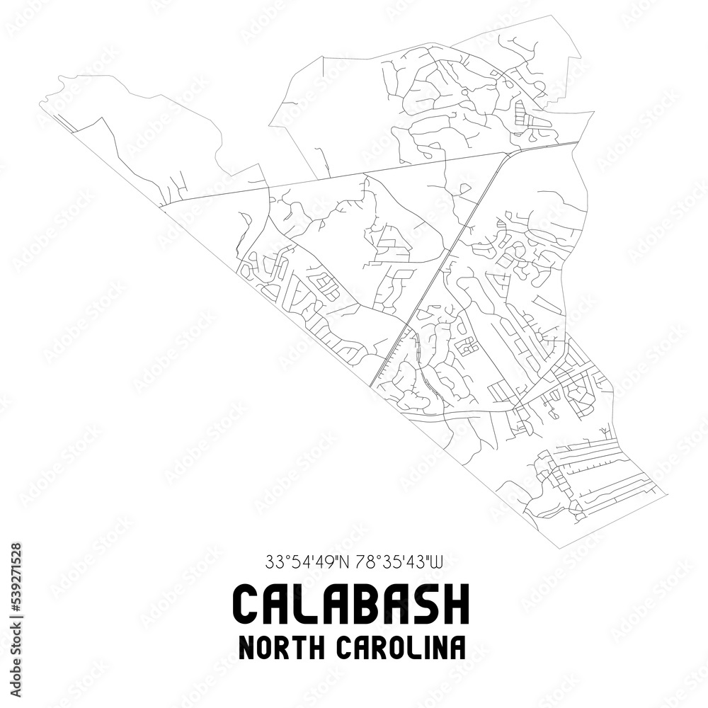 Calabash North Carolina. US street map with black and white lines.