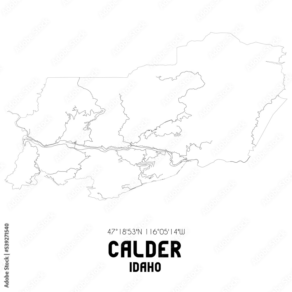 Calder Idaho. US street map with black and white lines.