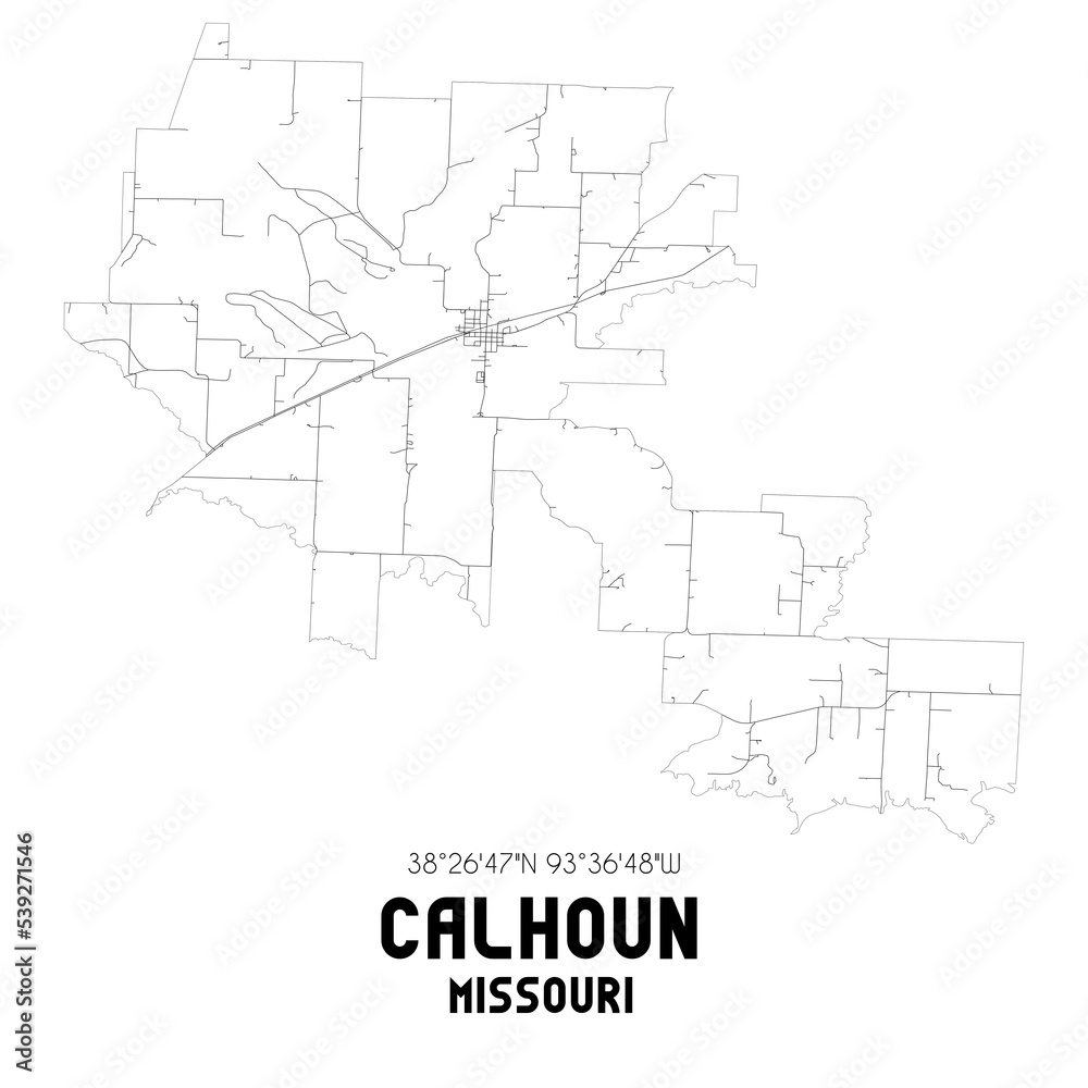 Calhoun Missouri. US street map with black and white lines.