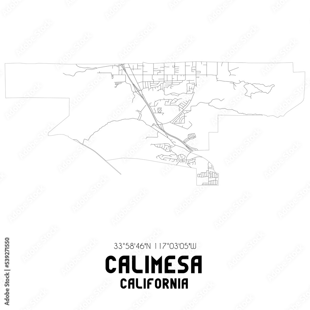 Naklejka premium Calimesa California. US street map with black and white lines.