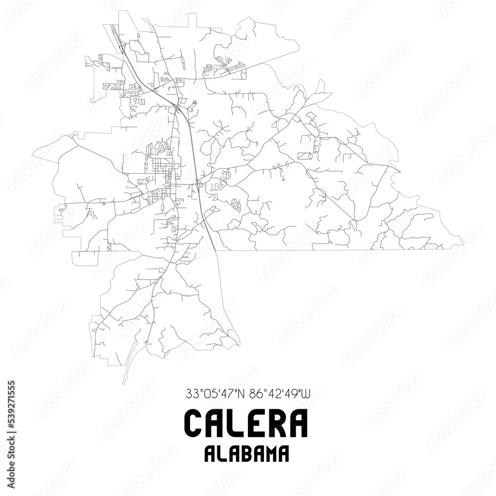 Calera Alabama. US street map with black and white lines. Stock