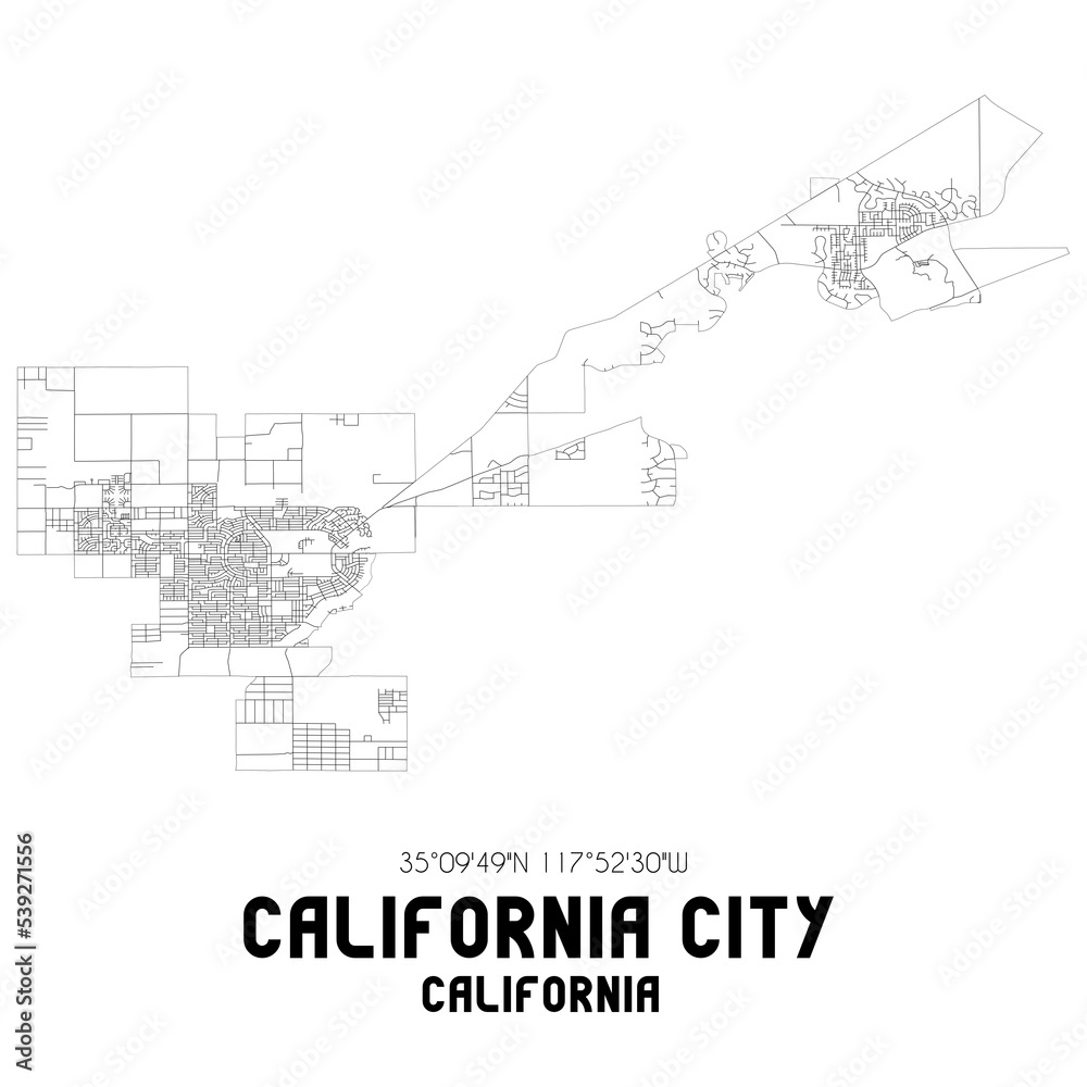 California City California. US street map with black and white lines.