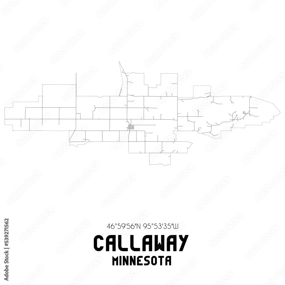 Callaway Minnesota. US street map with black and white lines.
