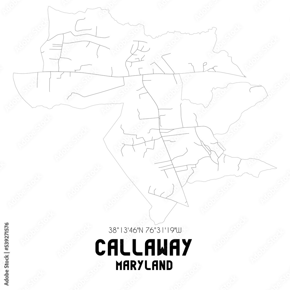 Callaway Maryland. US street map with black and white lines. Callaway Maryland. US street map with black and white lines.
