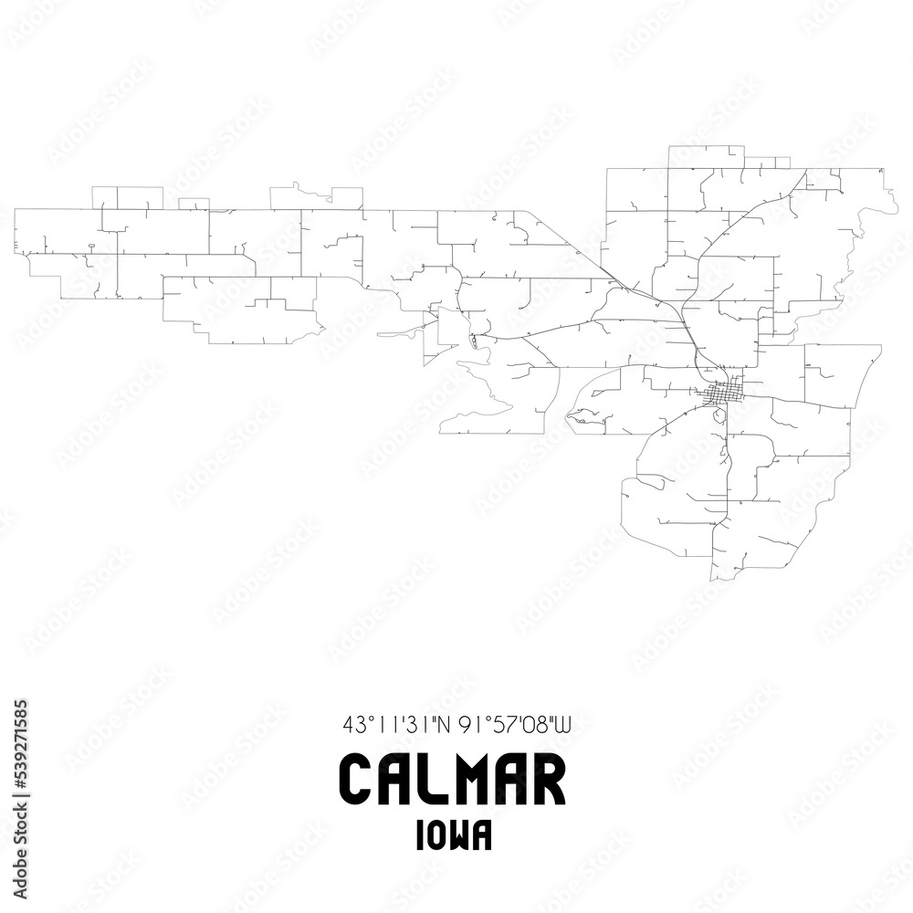Calmar Iowa. US street map with black and white lines.