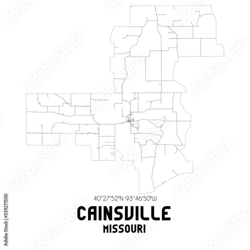 Cainsville Missouri. US street map with black and white lines.