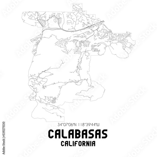 Calabasas California. US street map with black and white lines. photo