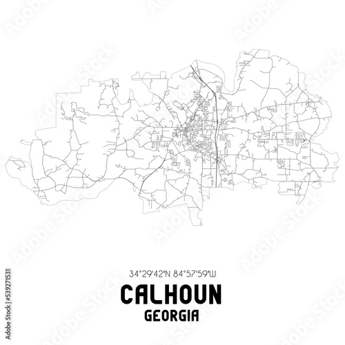 Calhoun Georgia. US street map with black and white lines.