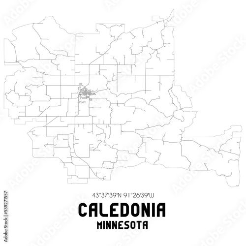 Caledonia Minnesota. US street map with black and white lines.