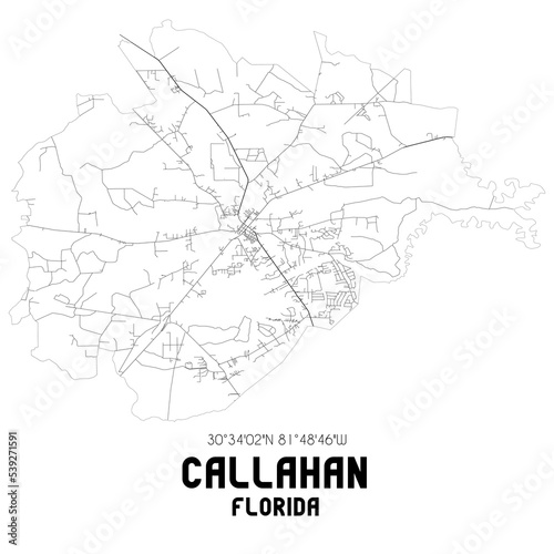 Callahan Florida. US street map with black and white lines.
