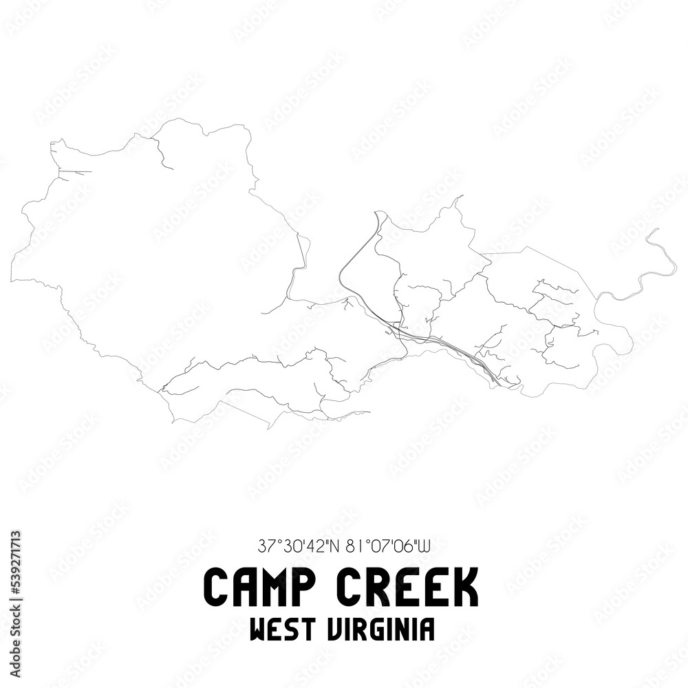 Camp Creek West Virginia. US street map with black and white lines. Camp Creek West Virginia. US street map with black and white lines.