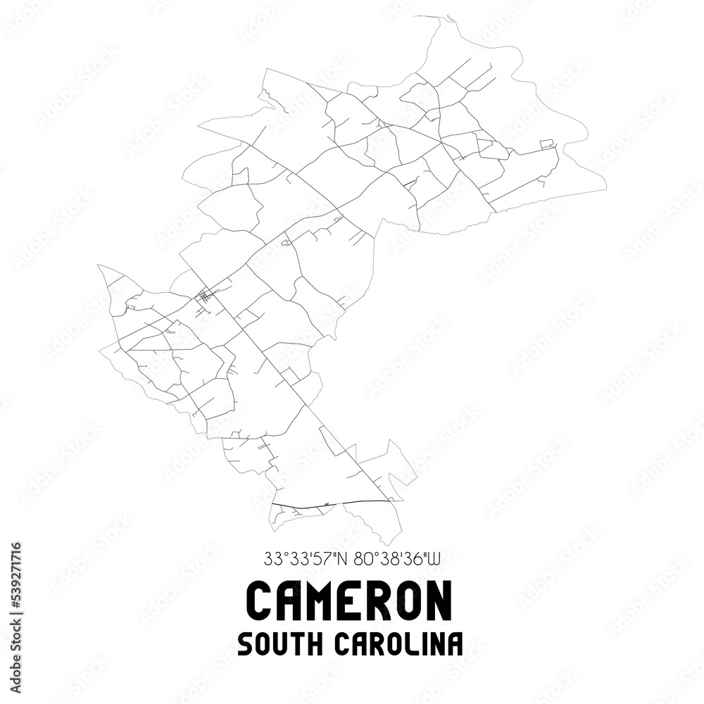 Cameron South Carolina. US street map with black and white lines. Cameron South Carolina. US street map with black and white lines.
