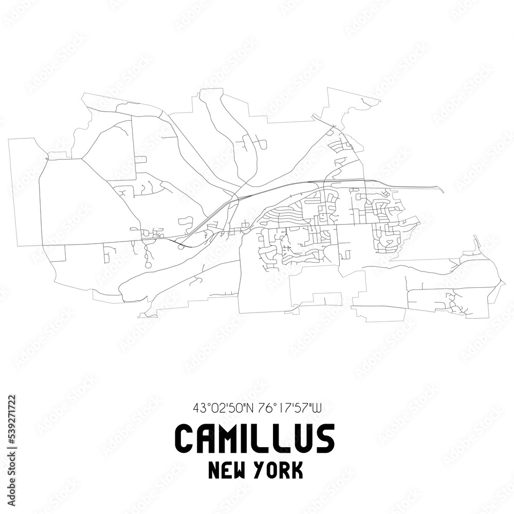Camillus New York. US street map with black and white lines.