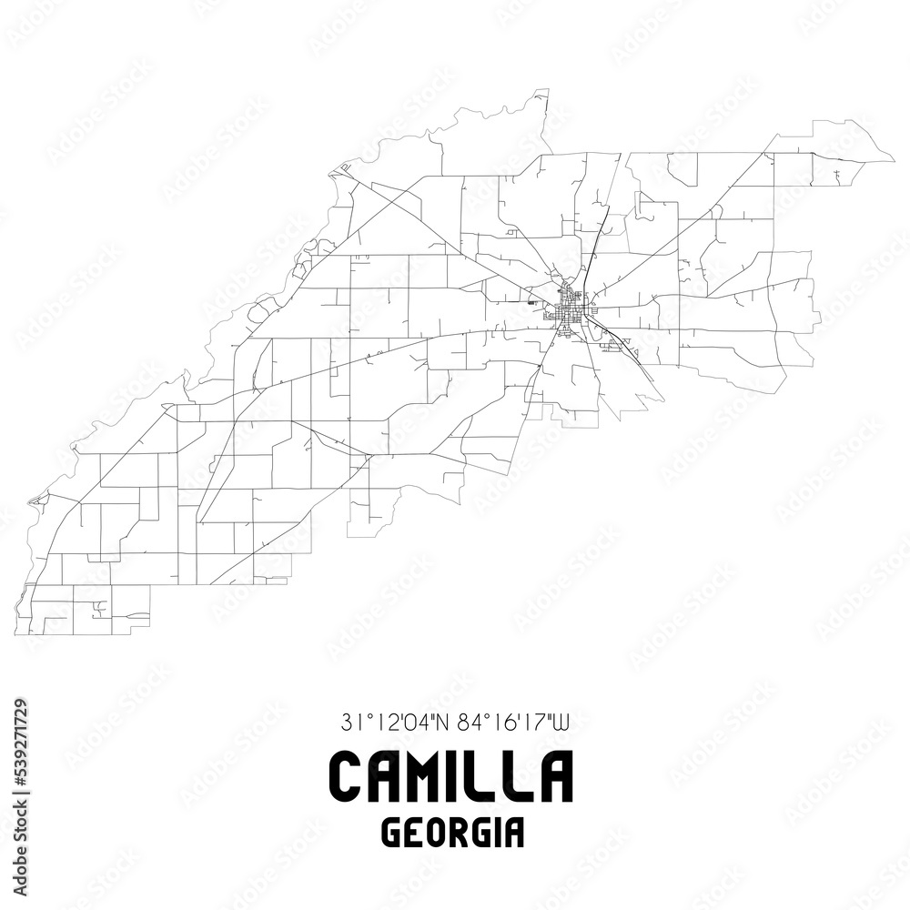Camilla US street map with black and white lines. ilustração