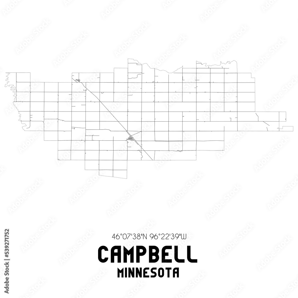 Campbell Minnesota. US street map with black and white lines.