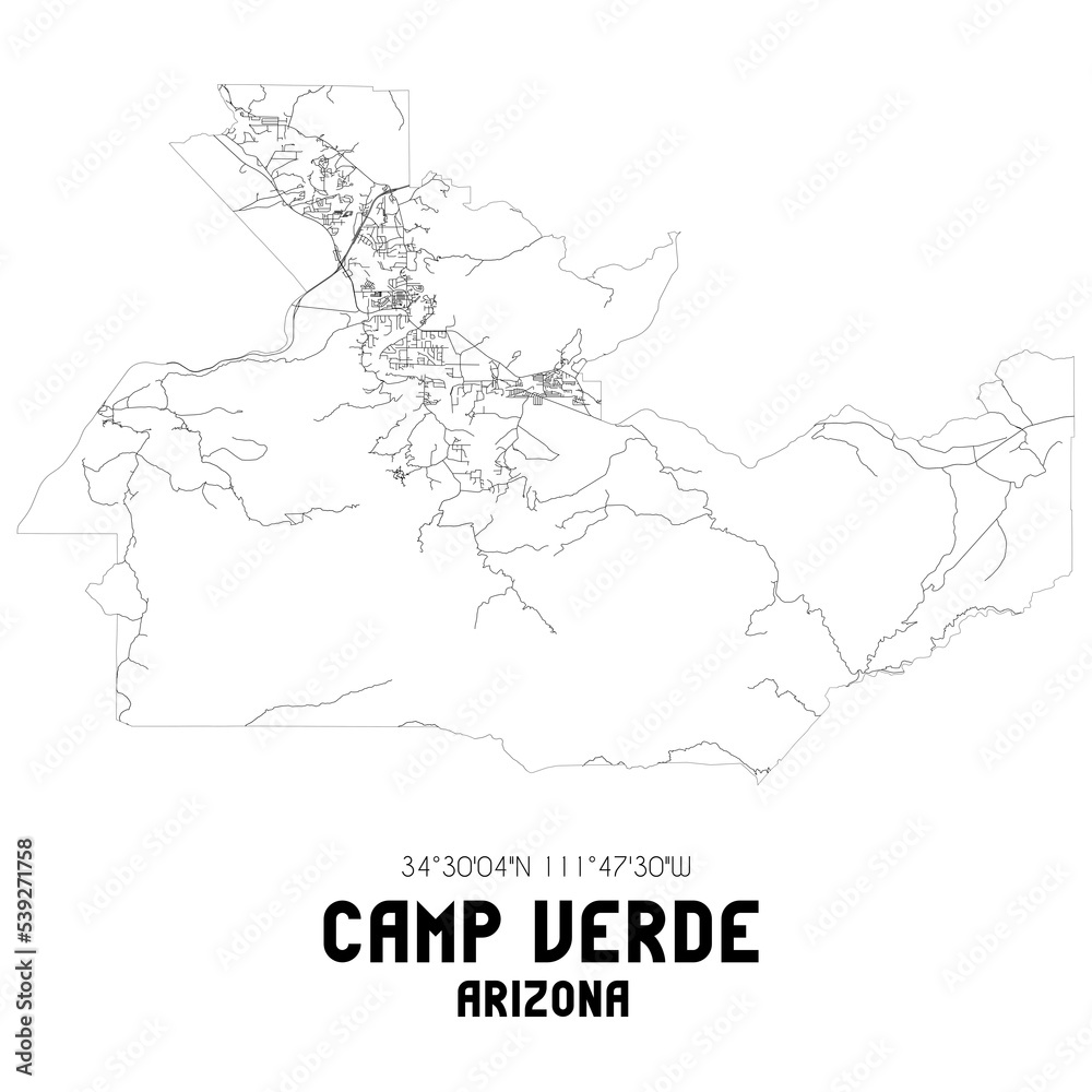 Camp Verde Arizona. US street map with black and white lines.
