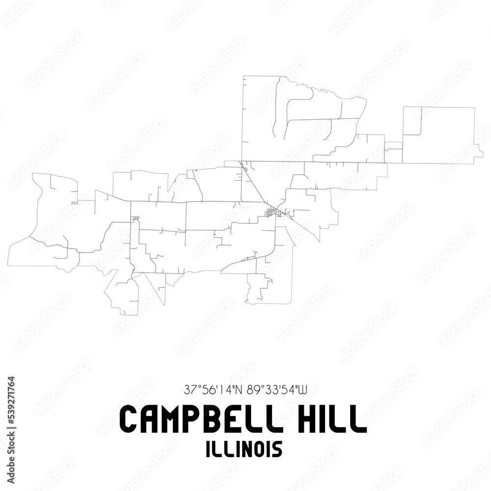 Campbell Hill Illinois. US street map with black and white lines.