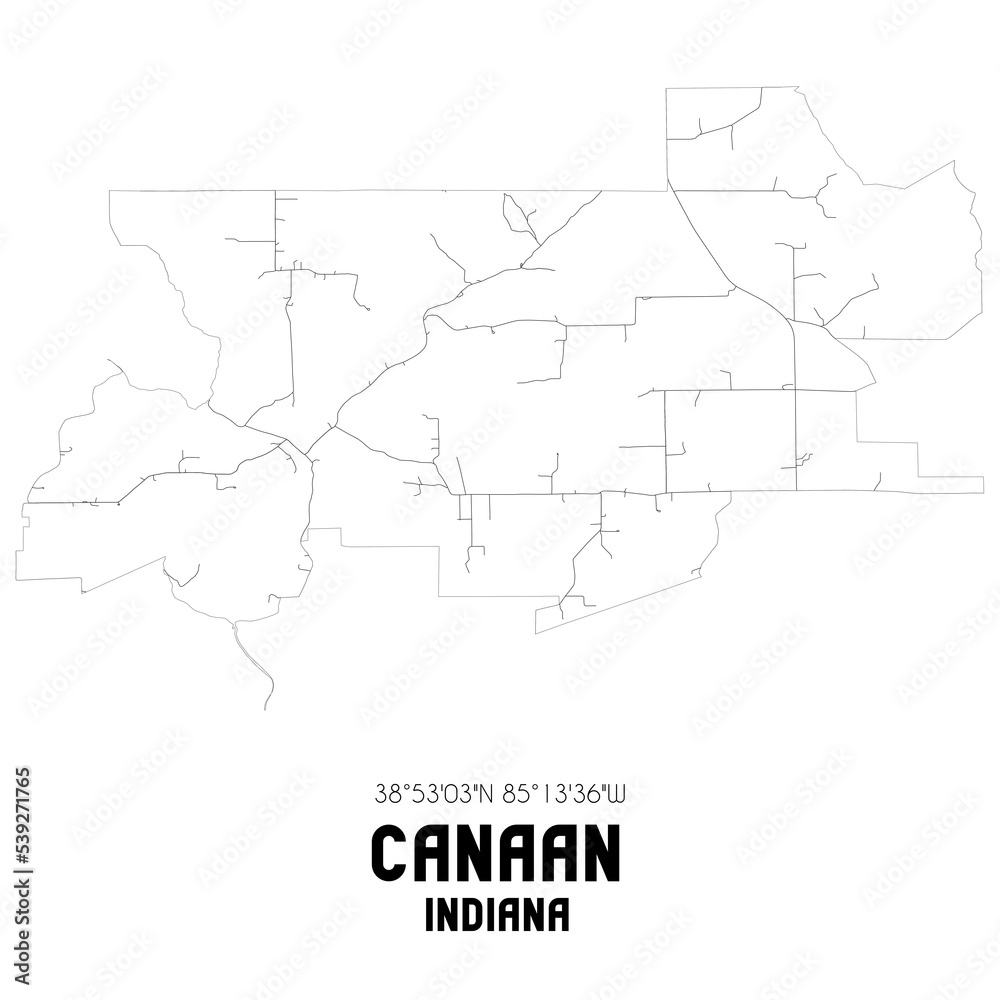 Canaan Indiana. US street map with black and white lines.