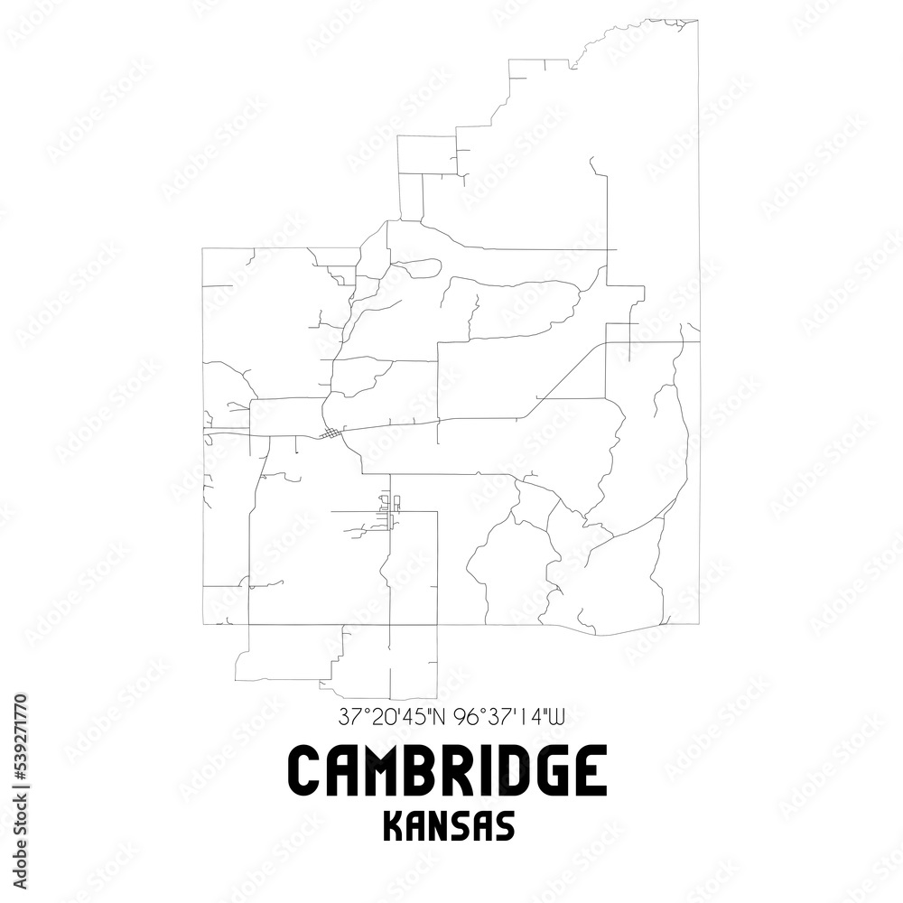 Cambridge Kansas. US street map with black and white lines. Cambridge Kansas. US street map with black and white lines.